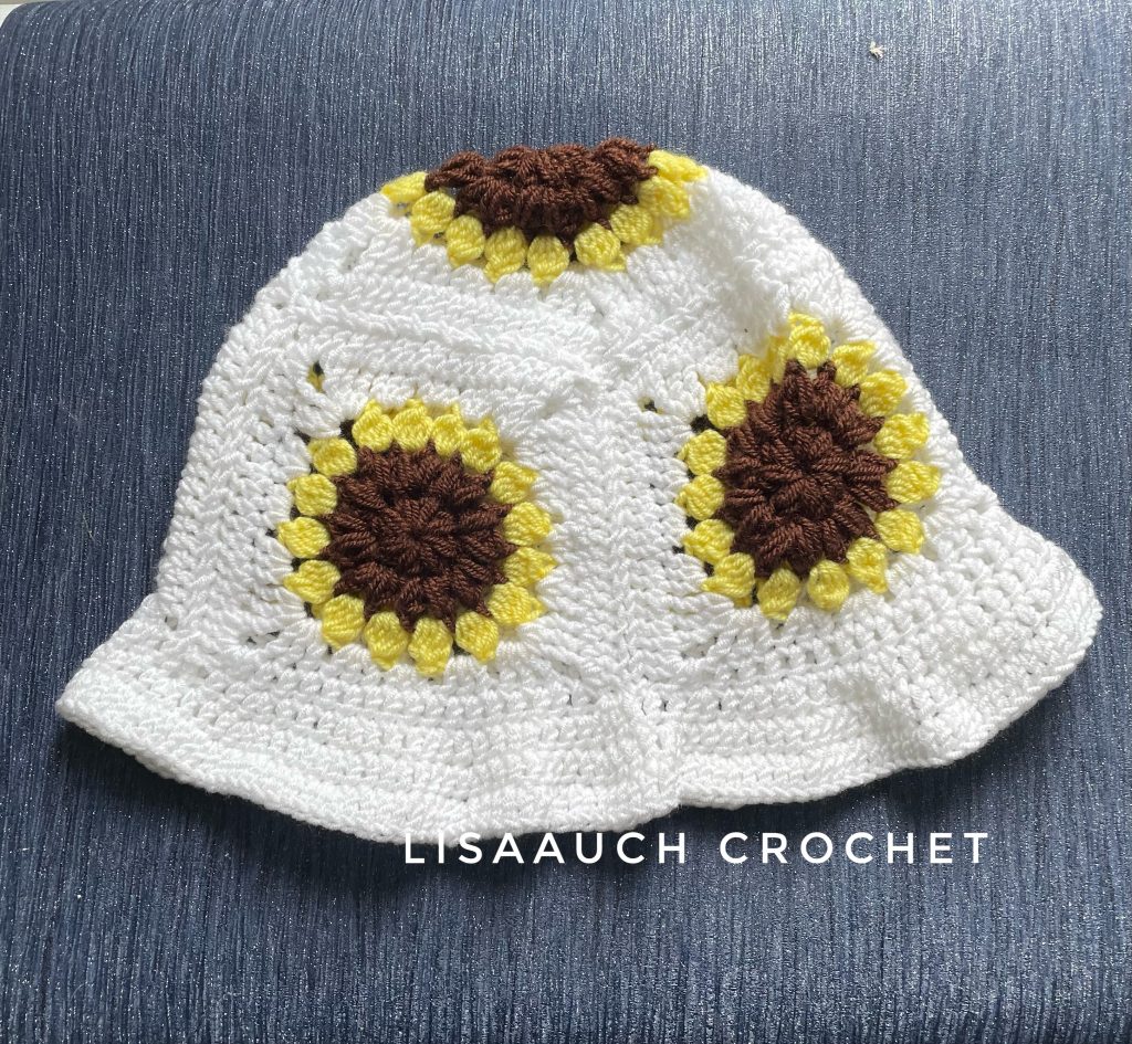 sunflower granny square Bucket hat pattern FREE Sunflower granny sqaure bucket hat free crochet pattern