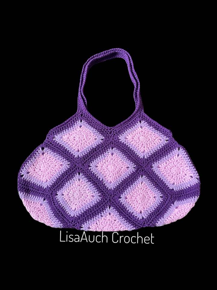Large crochet granny square bag maket tote shopper